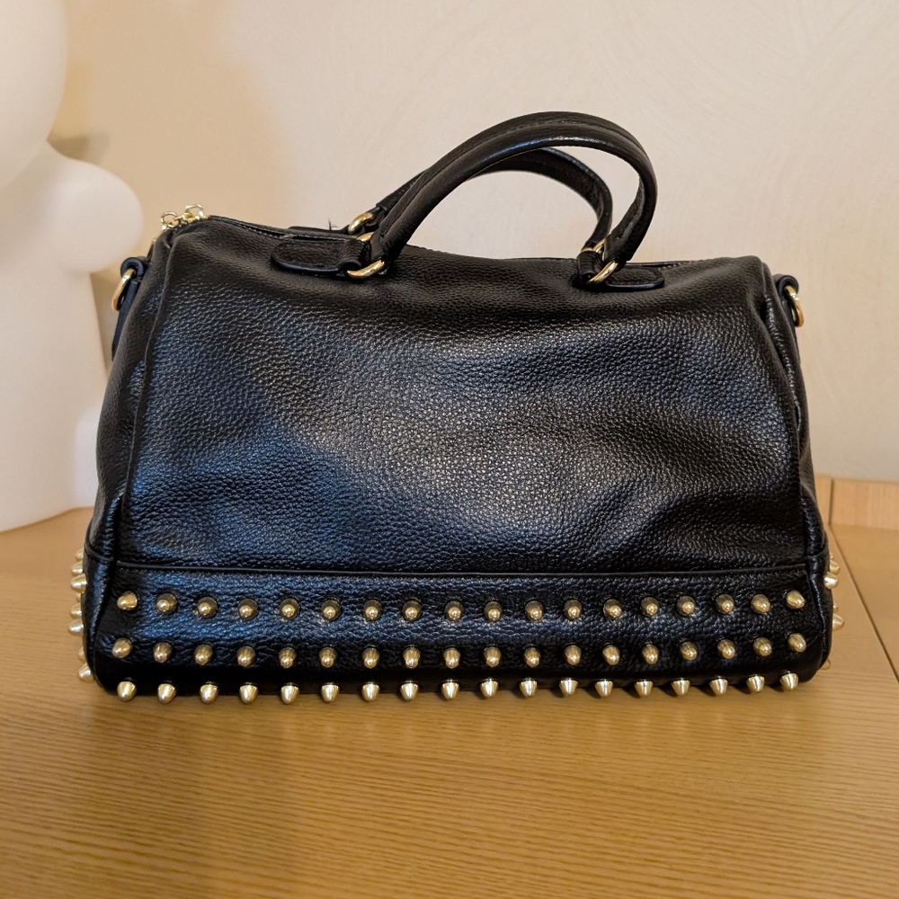 Black Leather Studded Handbag